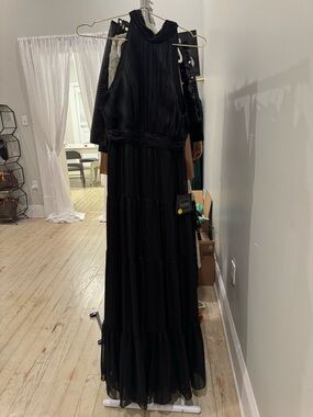 Ieena for Mac Duggal Elegant Black Halter Maxi Dress - Classic Evening Gown